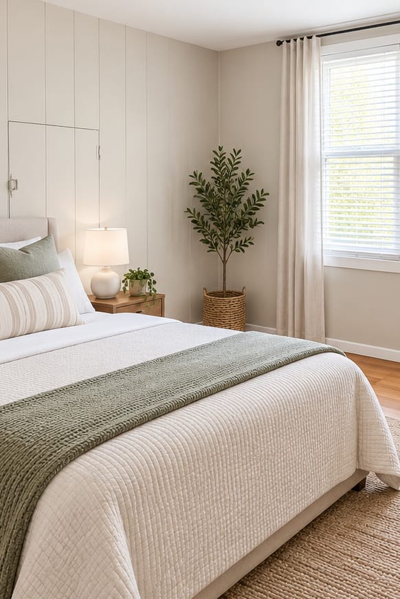 Bright bedroom with natural light and hardwood floors