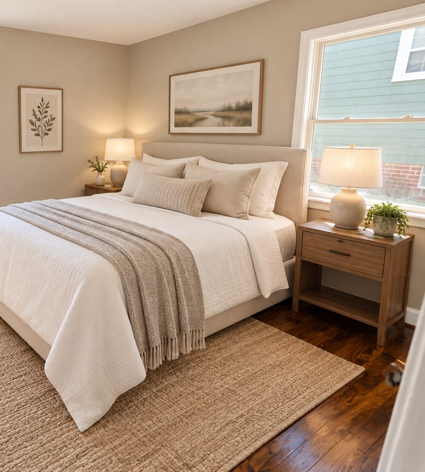 Furnished bedroom staged for rent